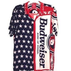 T&C Surf Designs Hawaii Budweiser King Of Beers Casual Fun Hawaiian Shirt Large